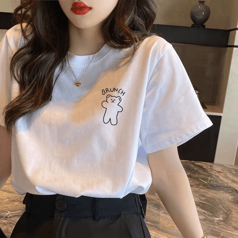 Women's Printed Round Neck Loose Short Sleeve t-shirt Top