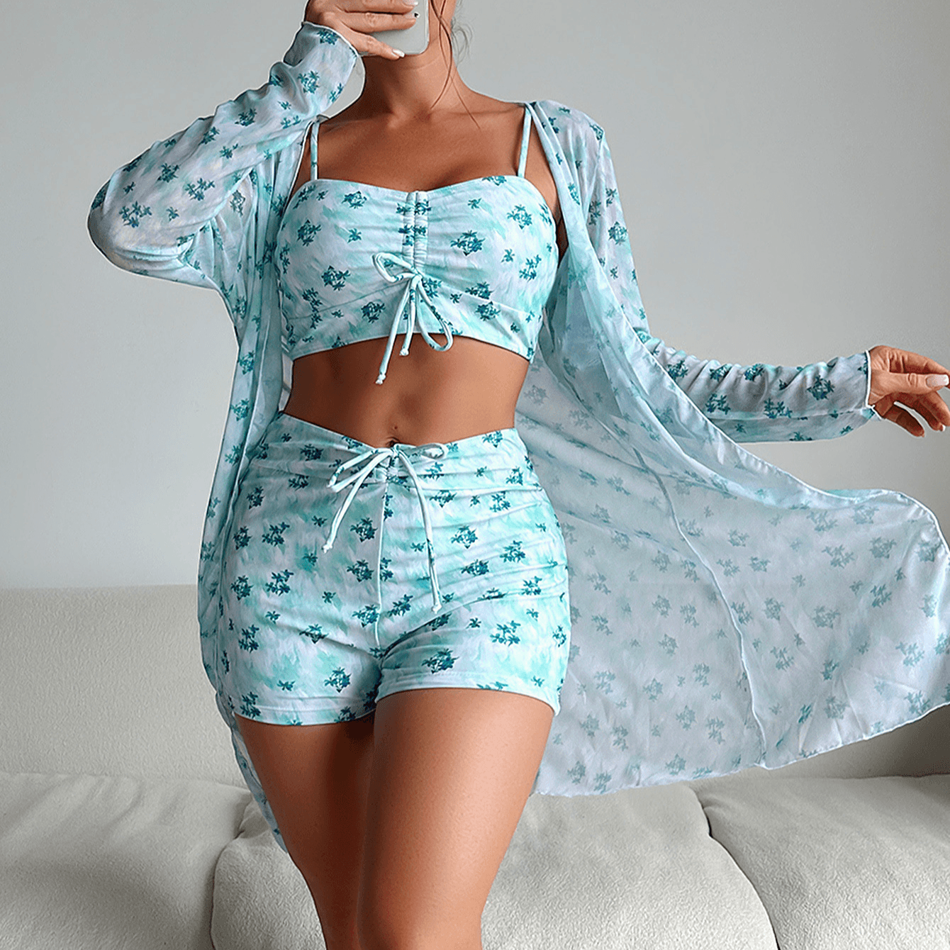 Women's Clothing New Multi Color Fashion High End Sexy Printed Bikini Bikini Three Piece Women's Swimsuit