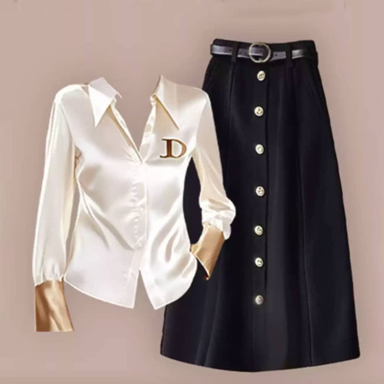Women's Clothing Ladies Say Clothing Fashion High End Tops Niche Unique Unique Cool White Acetate Satin Shirt and A Line Skirt