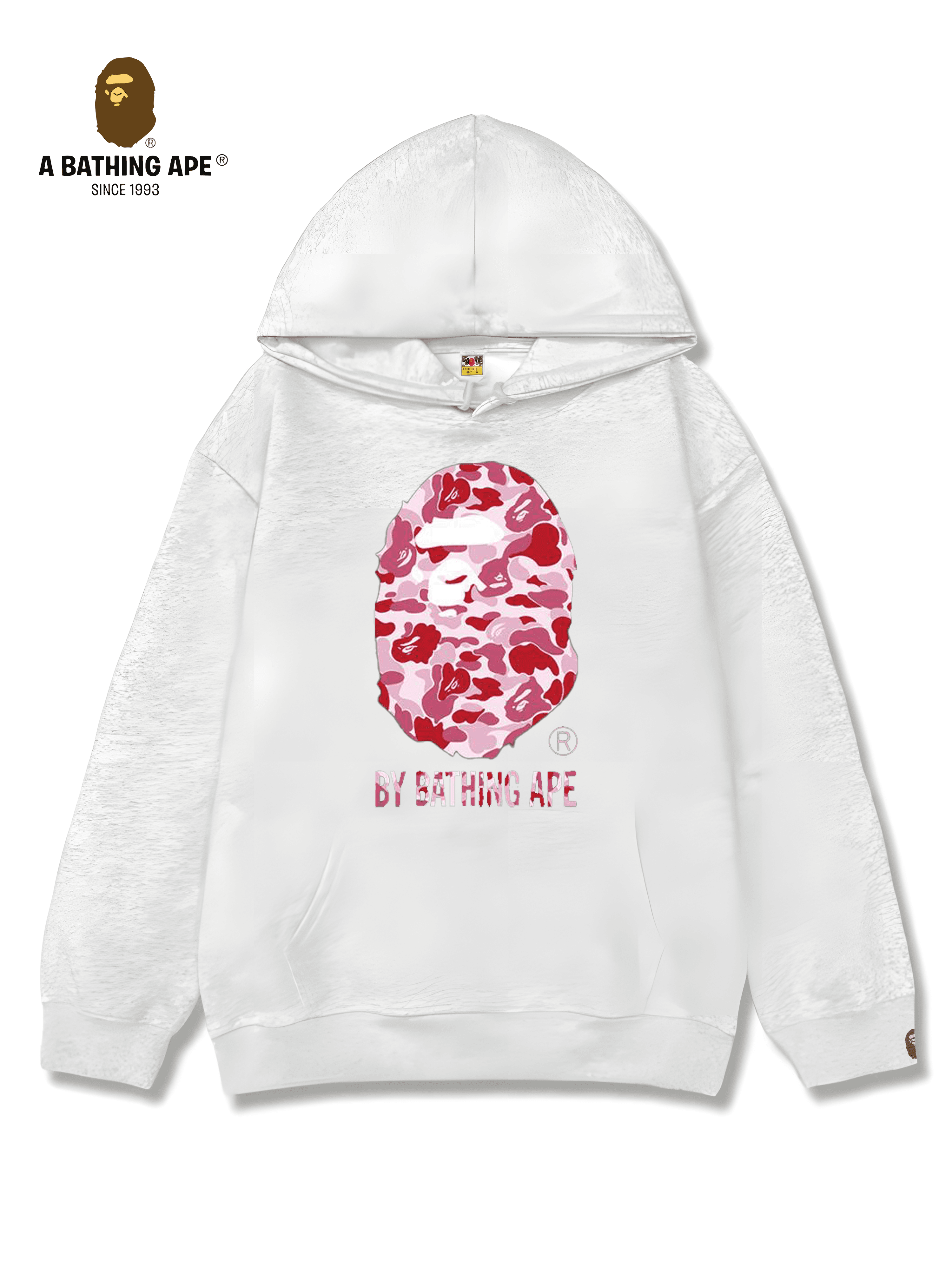 A Bathing APE BAPE-BAPE Simple Pink Ape Head Pattern Printed Hoodie Casual, Comfortable, Fashionable, Versatile Top