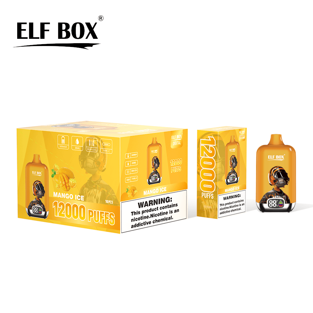 Kit de démarrage de cigarettes électroniques jetables à saveur fruitée, 12 000 bouffées, 500 mAh, affichage ELF BOX numérique, 1 pièce, 2 pi