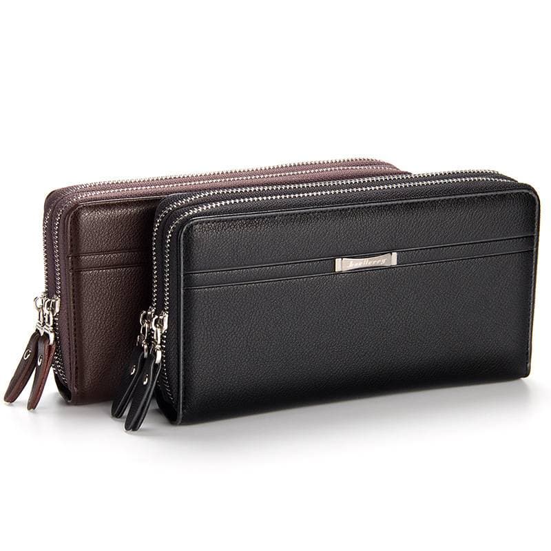 Designer fashion men's wallet brand Fashion Casual Business double zipper large capacity clutch bag, gift to father boyfriend