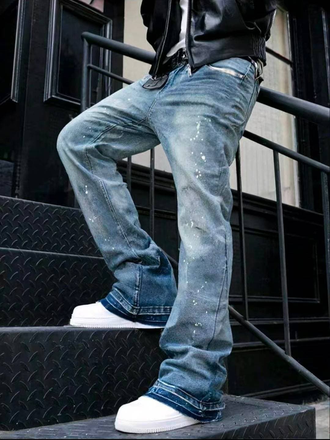 Men's Military Camo Flare Jeans Vintage Streetwear Baggy 90s Y2K Aesthetic Mid-Rise Distressed Detailing S-3XL Standard Denim