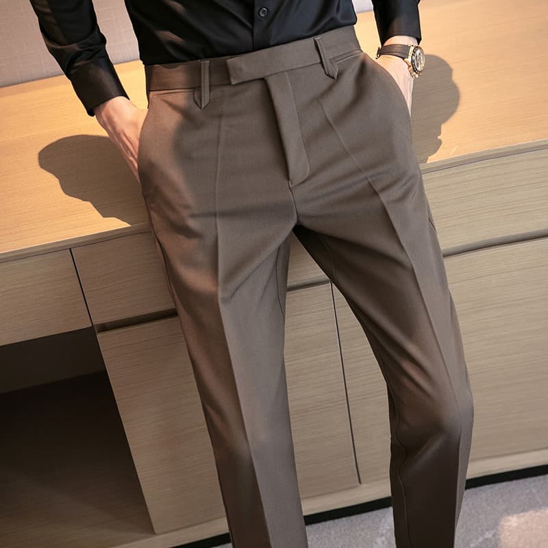 Men's Clothing Style Men's Suit Trousers, Men's Coffee Color, High-End And Handsome Formal Business Suit Trousers, Summer Slim-Fit Drape Trousers