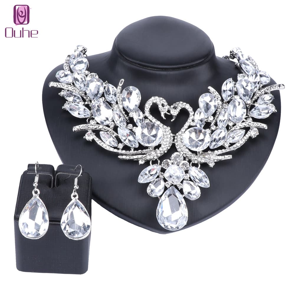 Trendy Silver Color Crystal Swan Bridal Jewelry Sets Women Girls Wedding Jewelry Sets Costume Accessories Gift
