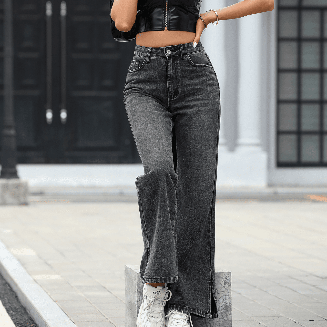 women's clothing INS fashion trend slim high waist loose denim trousers