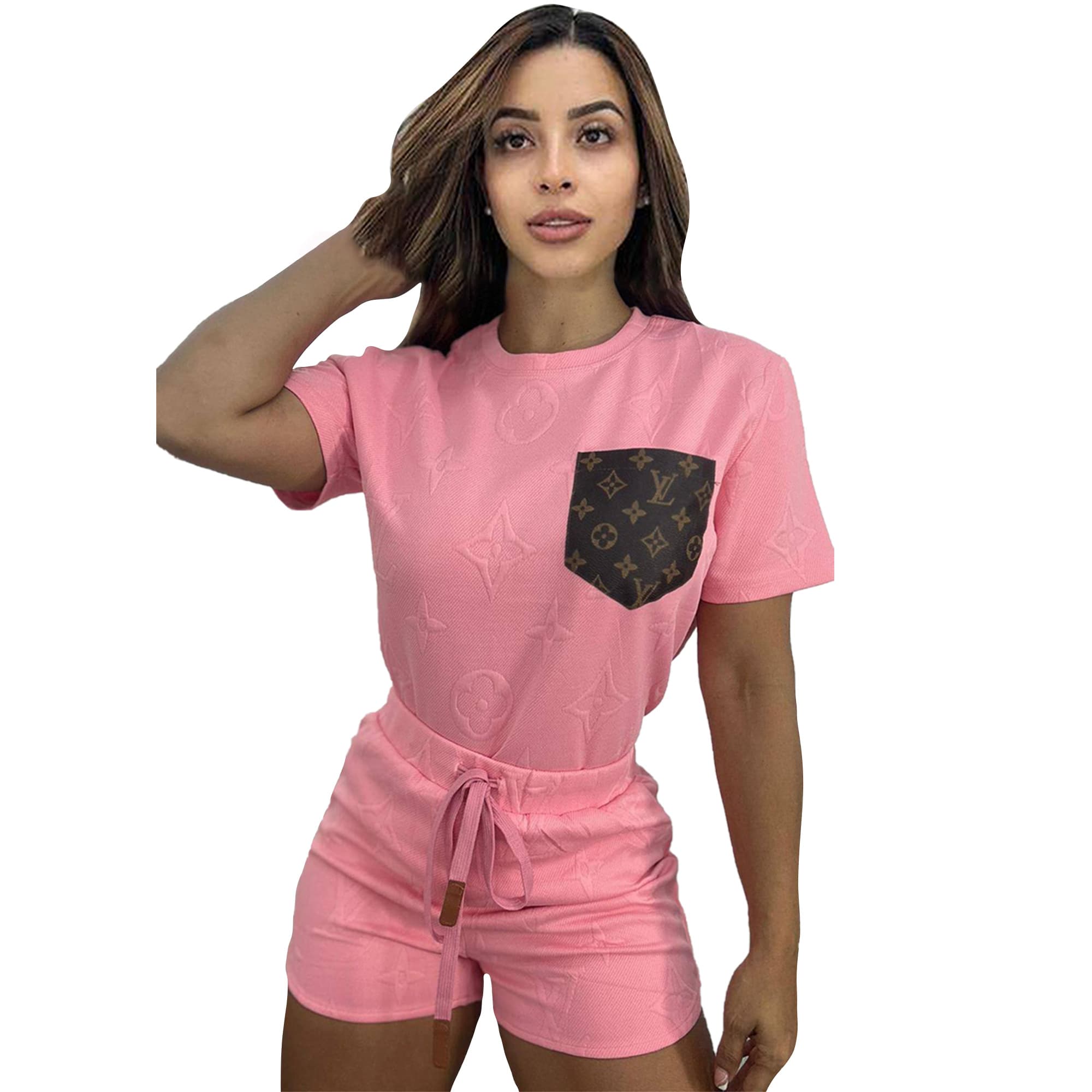 Ensemble décontracté et doux pour femme, composé d'un haut à manches courtes et d'un short à taille élastique, et d'un survêtement chic deux p