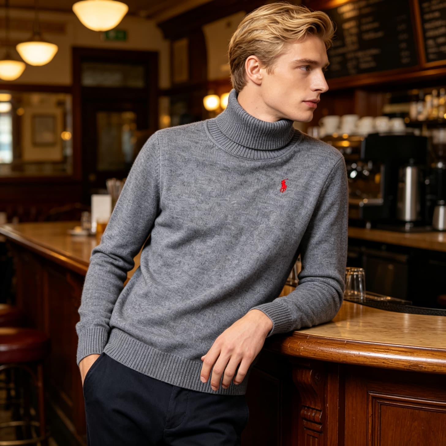 Pull col roulé Ralph Lauren pour homme, couleur unie, orné d'un poney brodé sur la poitrine gauche, coupe ajustée et chaude, idéal pour l'automn