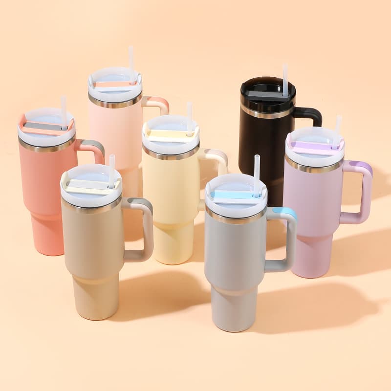 Stainless Steel Car Cup With Handle 304 Vacuum Insulated Travel Mug Keeps Hot Cold 12H Leak Proof Lid Non Slip Base