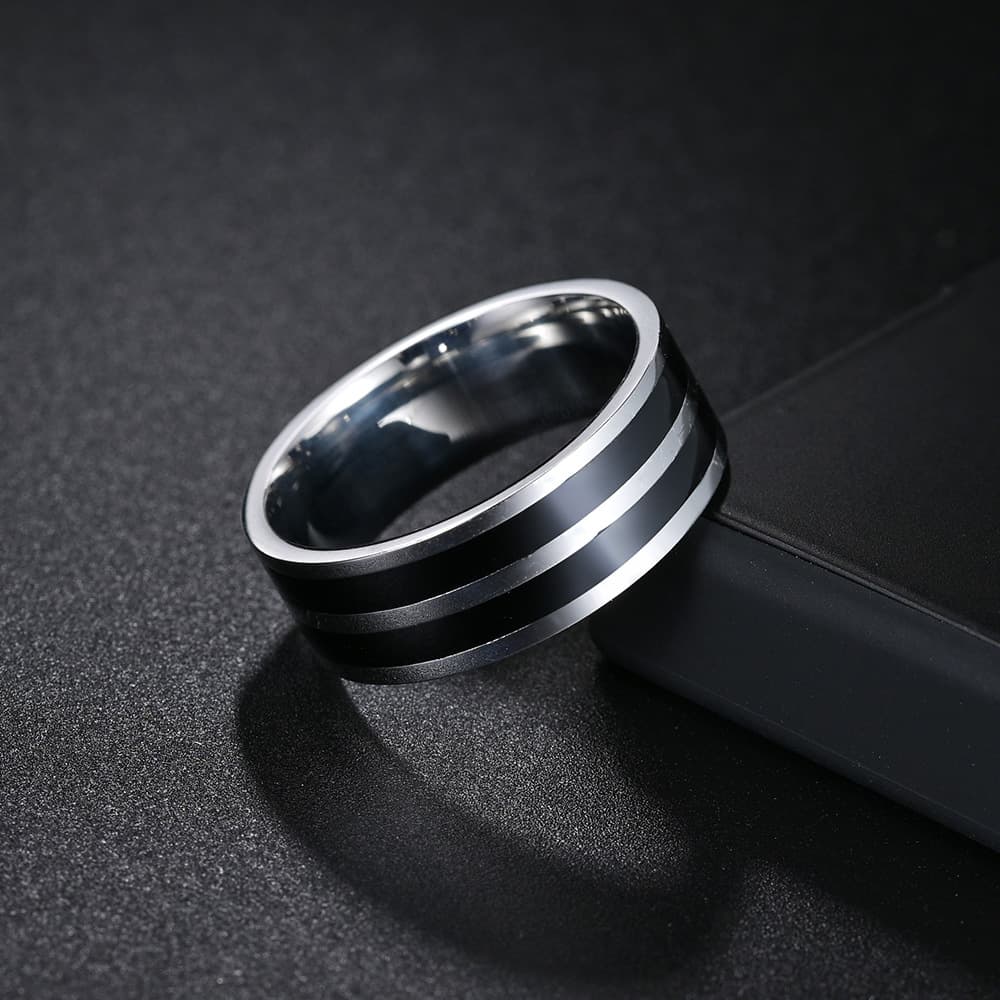 Men's 8MM wide double slot drop simple fashion men's ring ring
