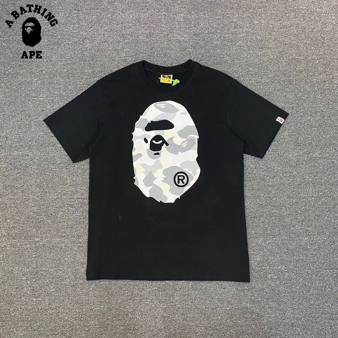 A BATHING APE BAPE-Night Light Camouflage Ape Head Letter Printed Short Sleeved T-shirt Made Of Pure Cotton Fabric