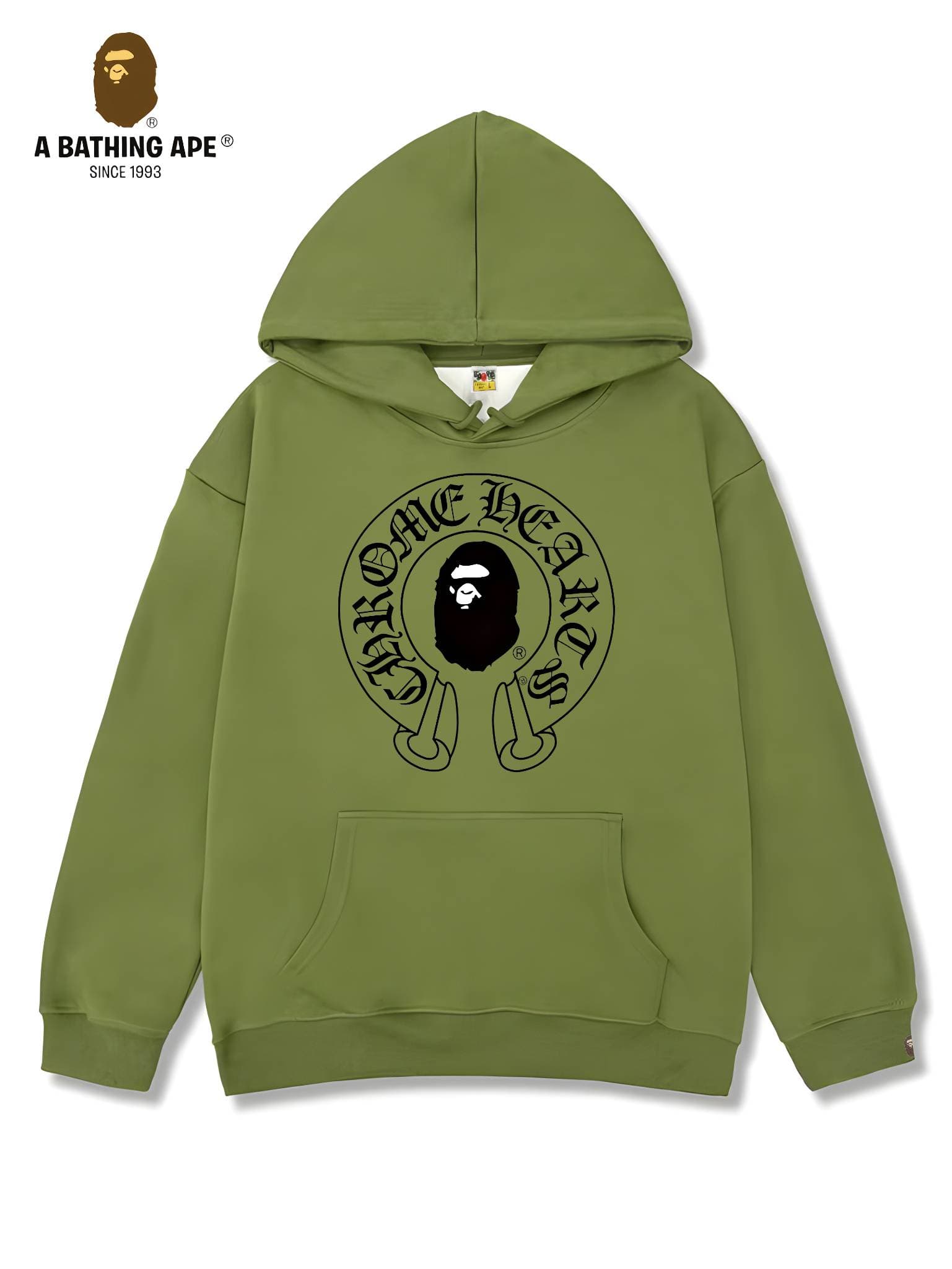 Sweat à capuche unisexe avec motif tête de singe imprimé et logo créatif, style décontracté et tendance, de marque BAPE et Chrome Hearts
