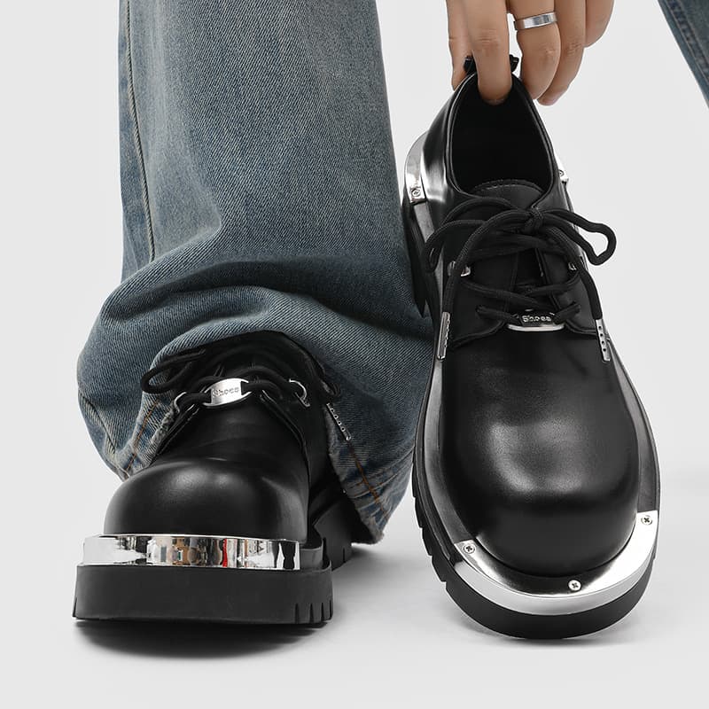 2025 Summer Best-Selling High-Top Derby Shoes - Thick Soles, Heightened, Versatile, Black Casual Business British Style Leather Shoes