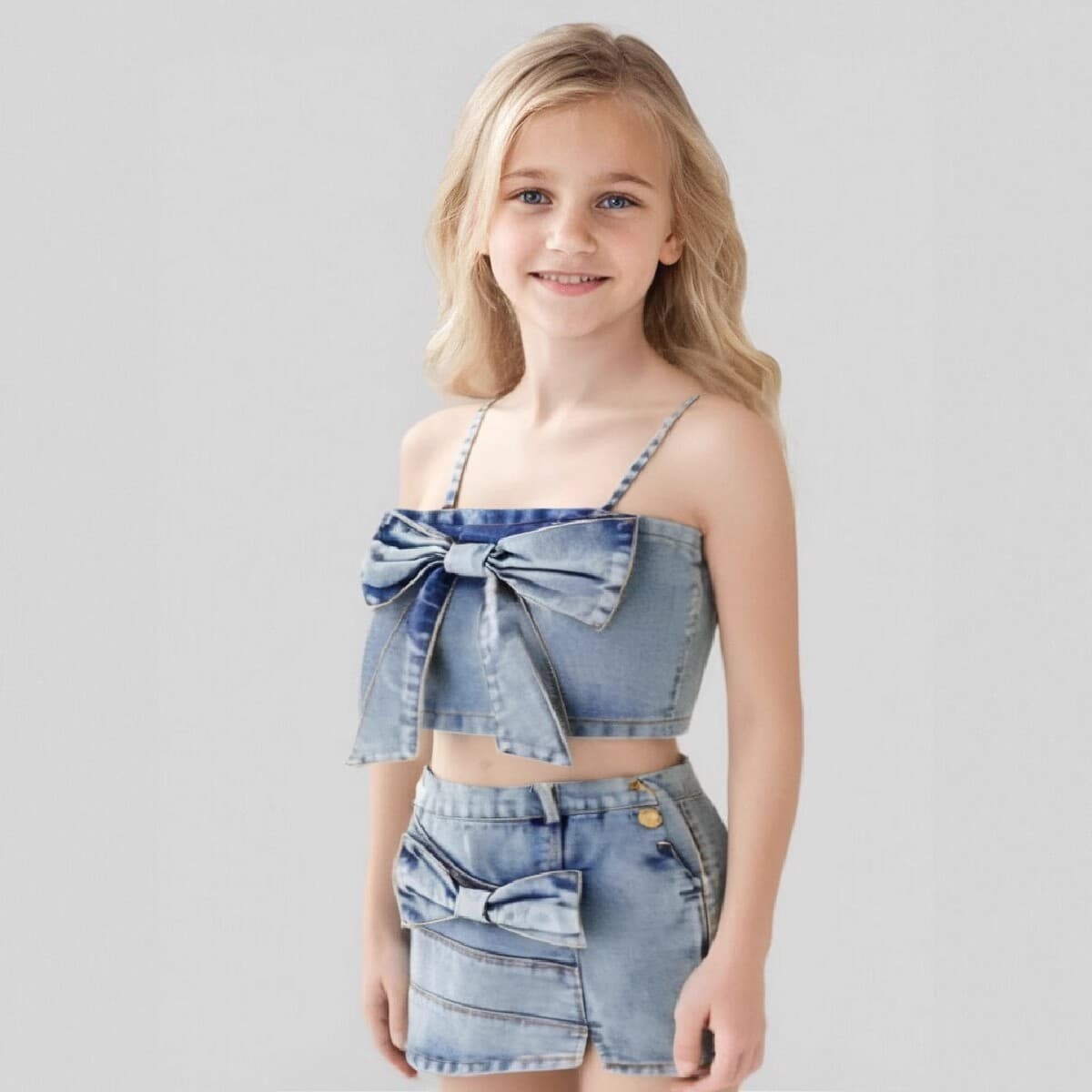 Kid's Clothing girls denim suit summer new ins fashion children's suspender skirt 2 piece set