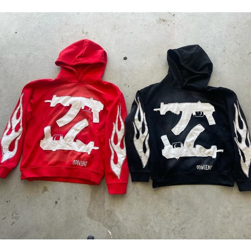 Men's Clothing Pistol Patch Embroidered Sweatshirt Loose Casual Pullover Street Gothic Style Sweatshirt