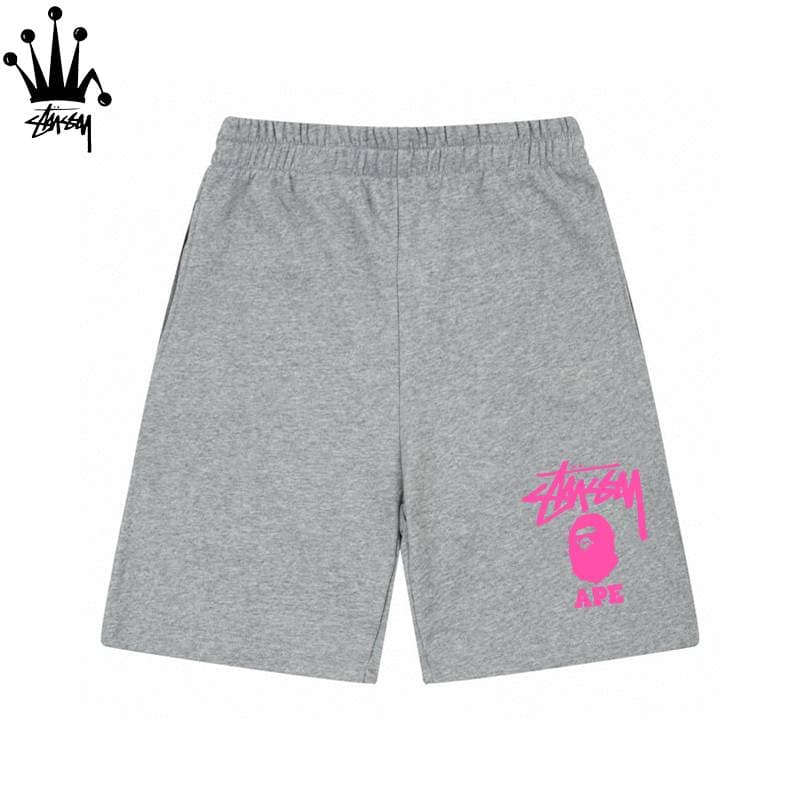 Stussy&BAPE Collaboration Monkey Head Pattern Letter Print Loose, Casual, Comfortable And Versatile Pure Cotton Shorts For Both Men And Women