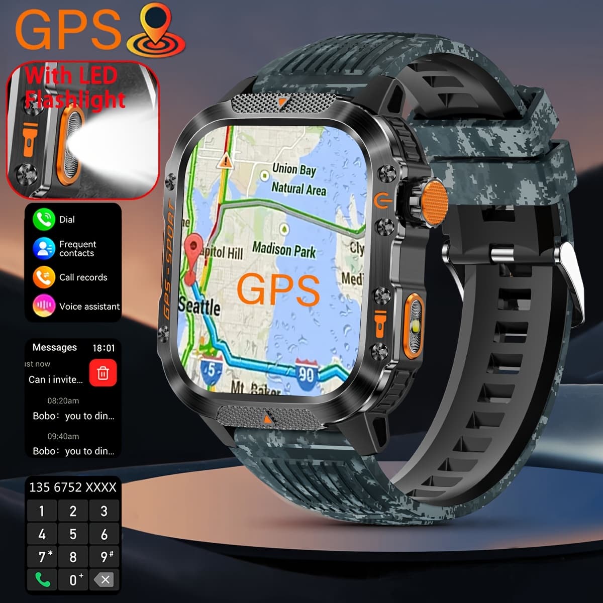 New GPS Smartwatch With Wireless Calling And Compass, 100+sport Mode, Outdoor Sports, GPS L1+L5 Dual Band Positioning