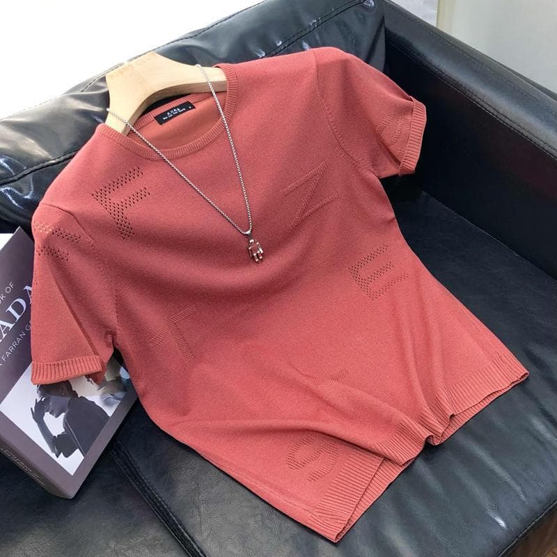 Men's Clothing Spring And Autumn Hot Style Cool Breathable Slim Casual Fashion Knitted Sweater Men's Short Sleeved T Shirt