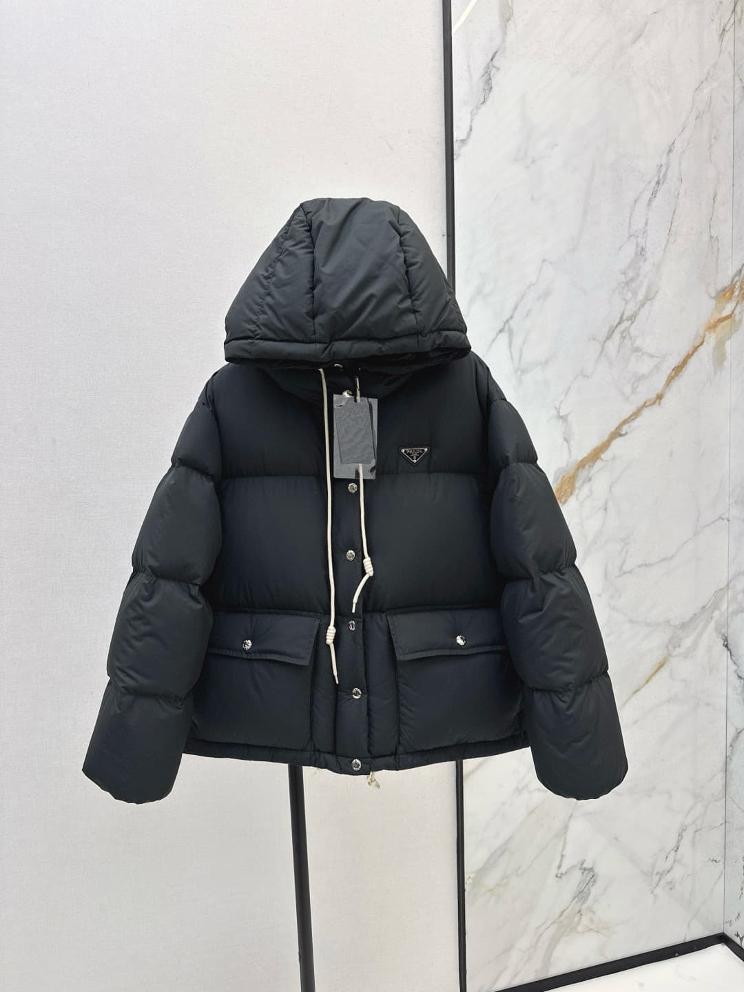Collection automne/hiver 2025 Pra Doudoune à capuche en coton avec grandes poches, marque de mode féminine tendance, veste décontractée ample et