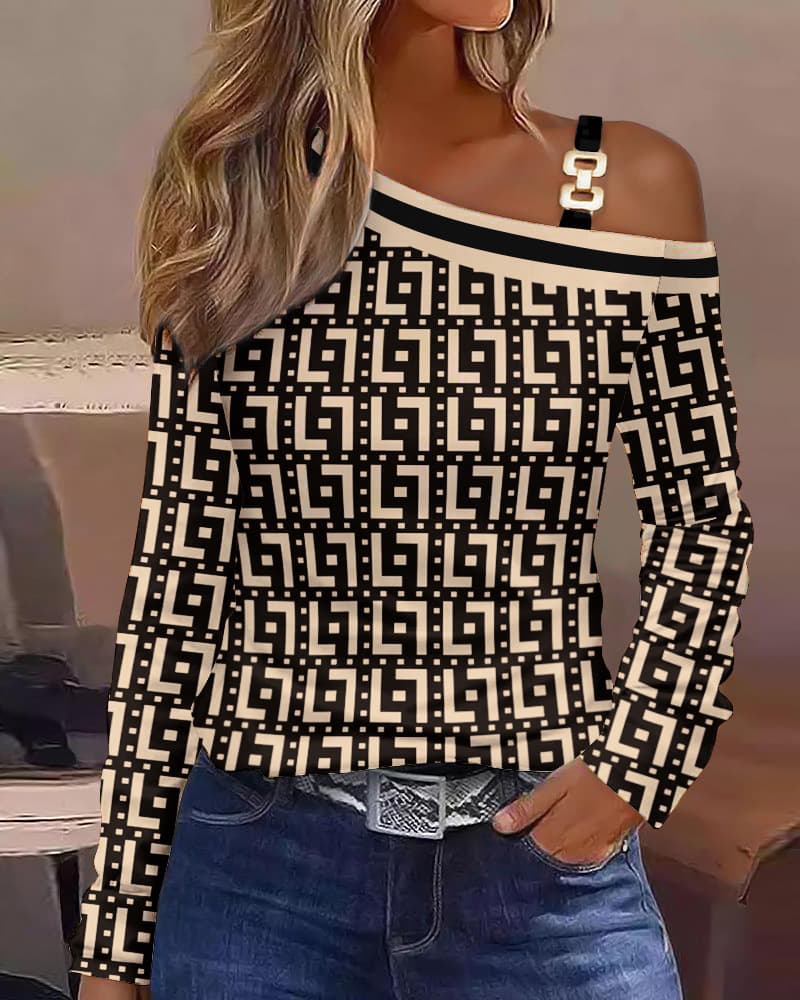Women's slim-fit water ripple diagonal shoulder top
