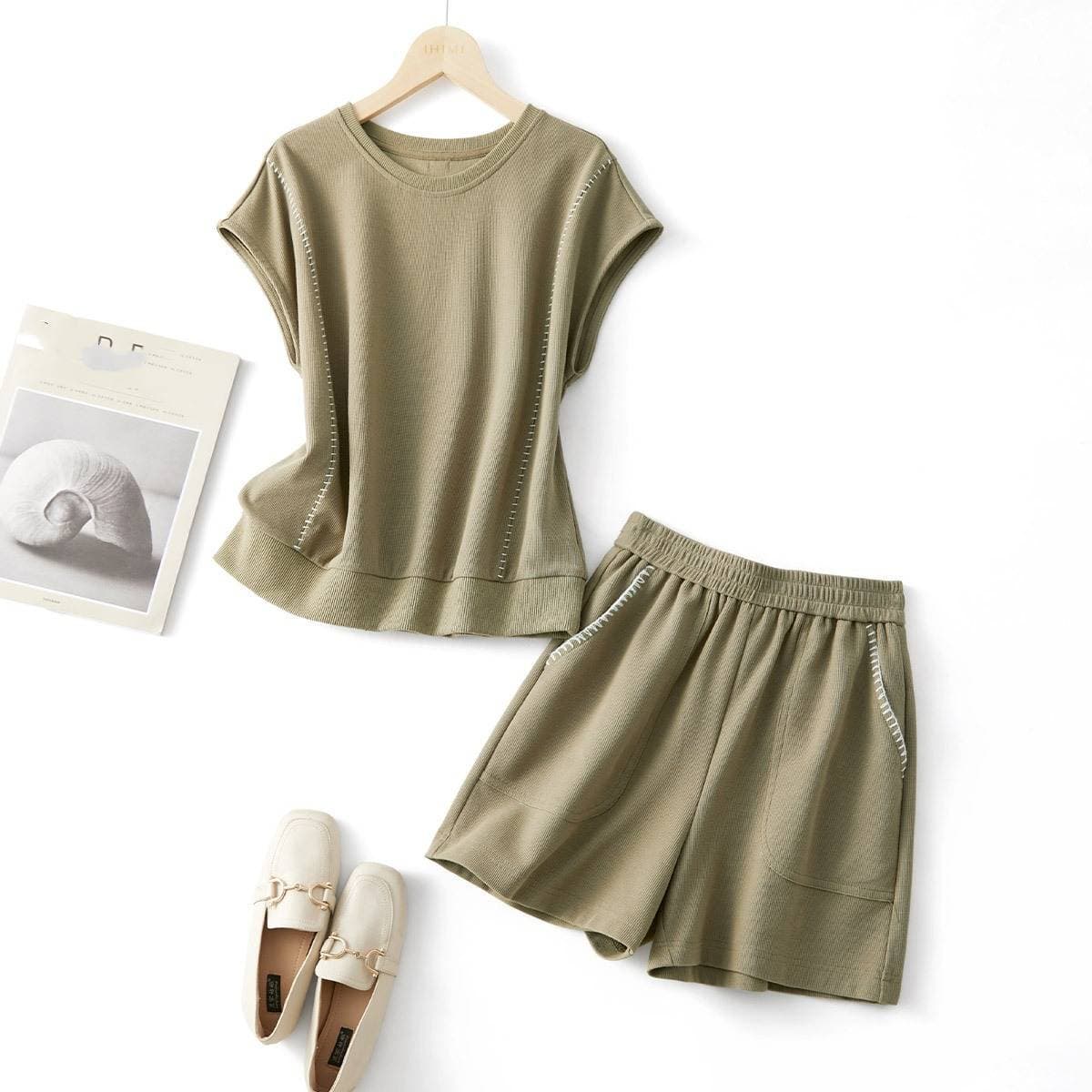 Women's Clothing Simple Cotton T Shirt Shorts Suit Women Summer New Tops And Pants Casual Sports Two Piece Suit