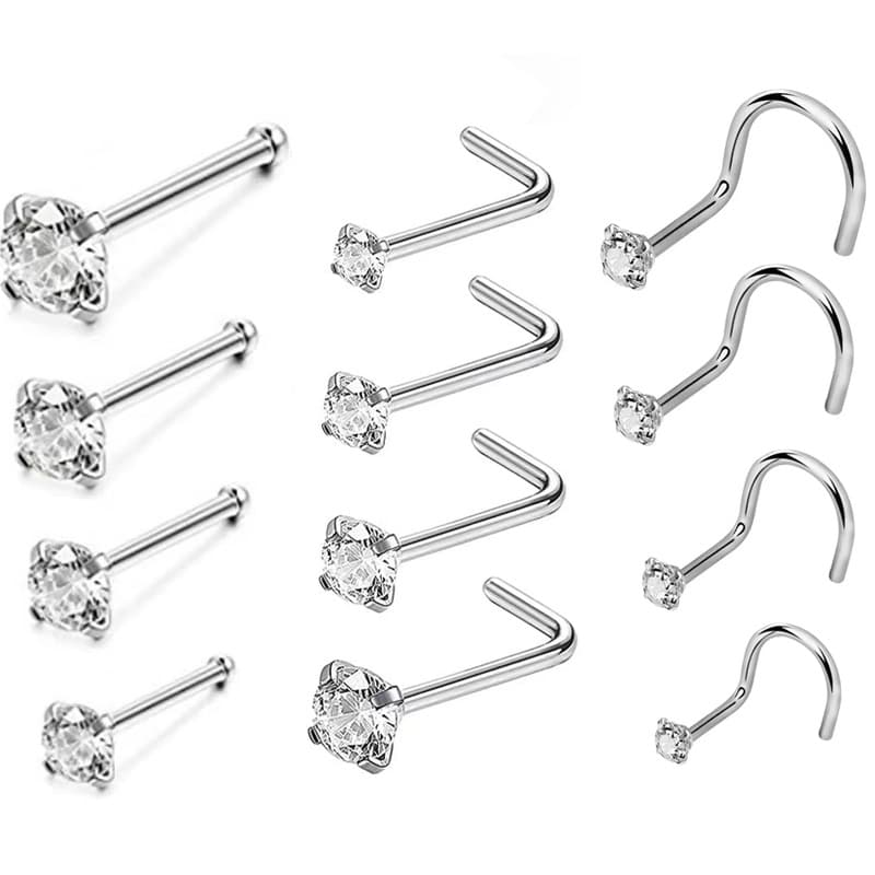 Hot Sale 316 Stainless Steel Piercing Zircon Nose Nail Masonry Nose Nail