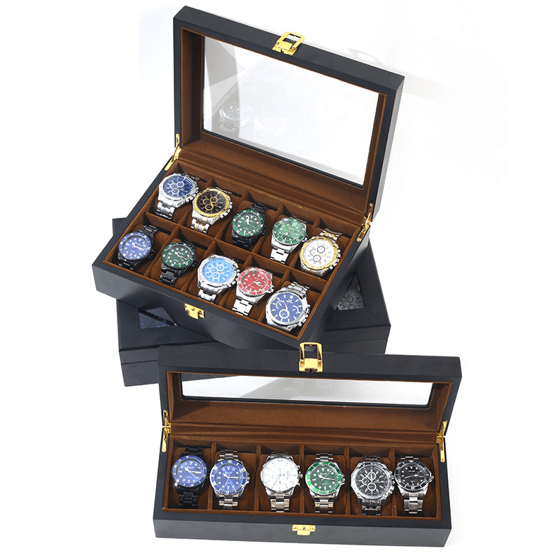 Watch Storage Box Paint Box 6-bit 10-bit 12-bit Paint Jewelry Gift Box Black Wooden Watch Storage Box