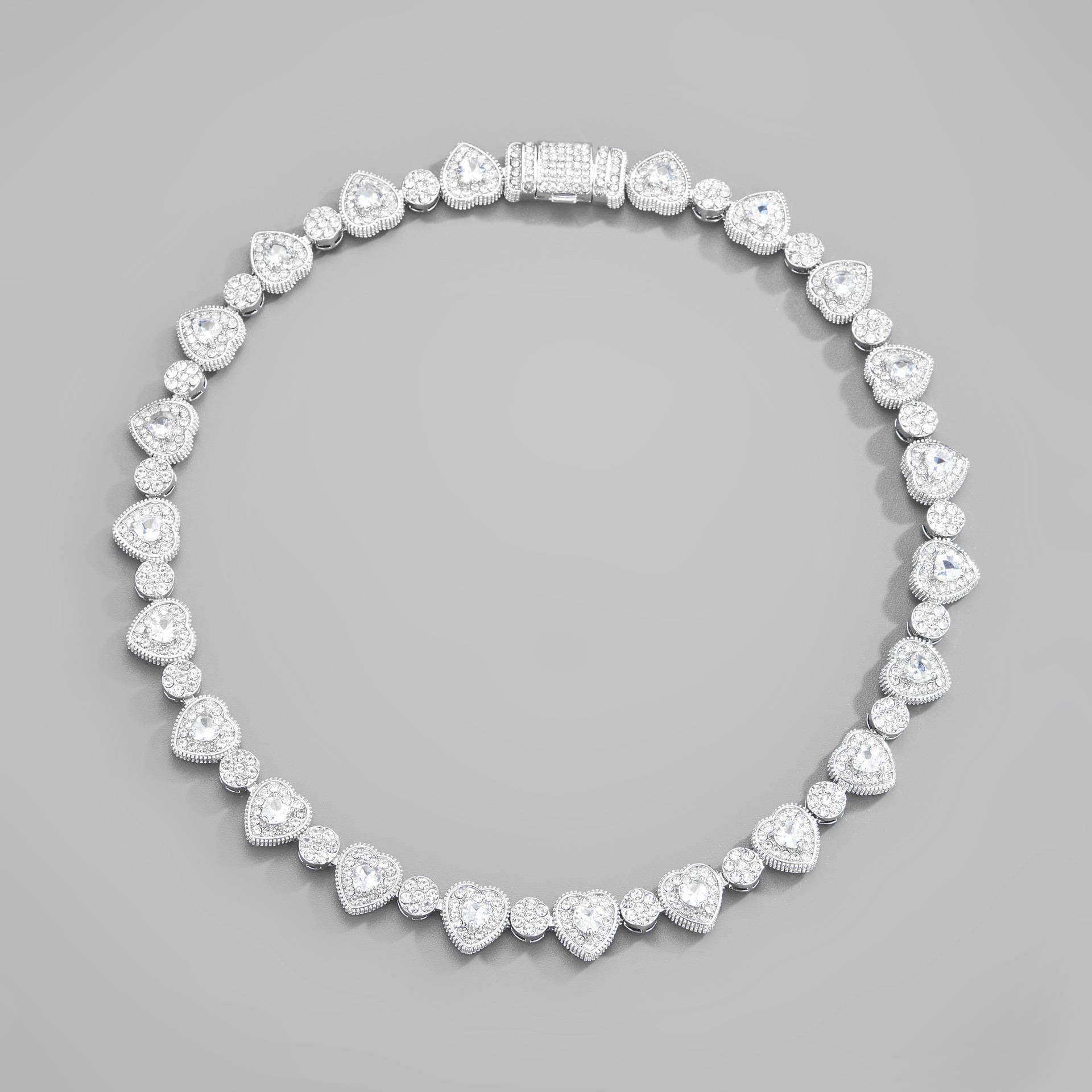 Hip Hop New Love Rock Candy Zirconium Splicing Necklace 12mm Geometric Cuban Chain Personality Fashion Trend Jewelry