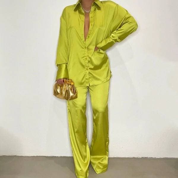 Women's Clothing Fashion Multi Color Satin Loose Casual Suit