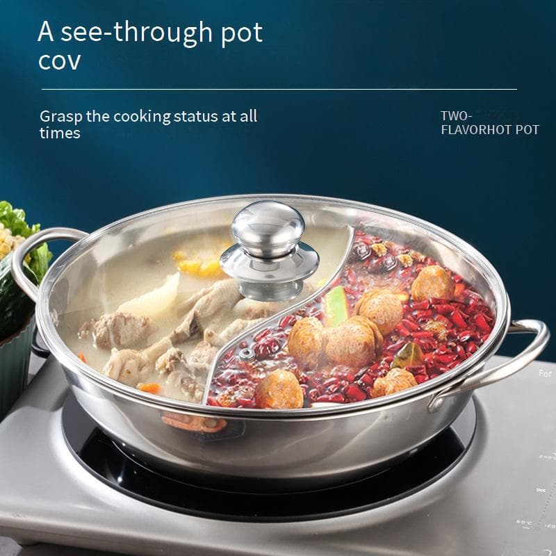 Heavy-Duty Stainless Steel Hot Pot With Lid - Dual-Soup Design For Induction Cooktops & Gas Stoves Includes Handles & Gift Box