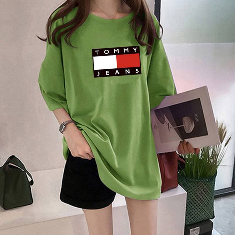 T-shirt mi-long imprimé pour femme, haut ample