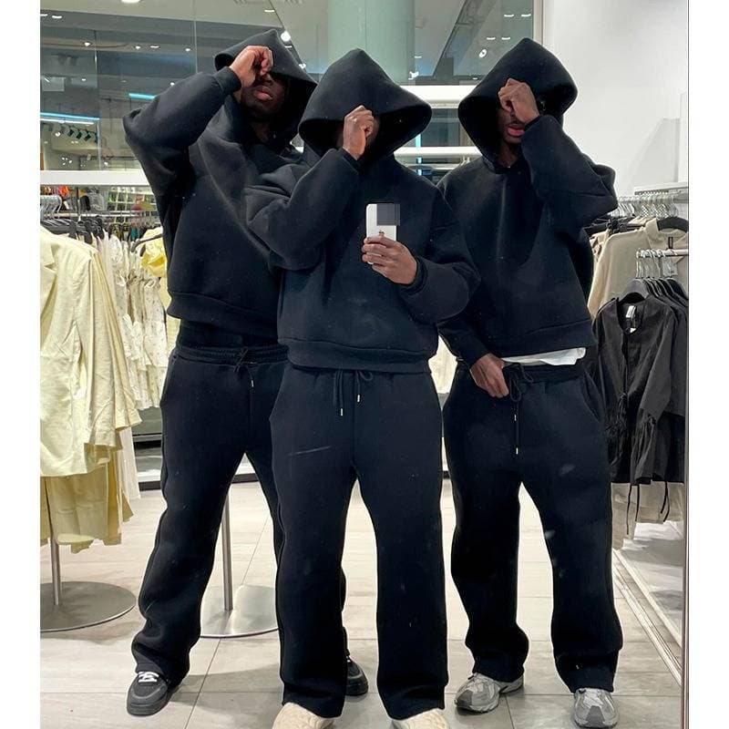 Men's Clothing Cross Border Casual Simple Couple Fashion Hoodie Sweatshirt Solid Color Loose Sweatshirt Sweatpants Wholesale