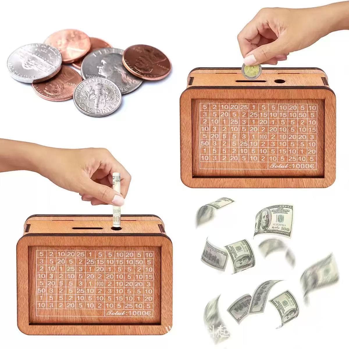 Creative Piggy Bank Saving Challenge: 8 Amount Stickers, Wooden Crafts, DIY Wooden Piggy Bank