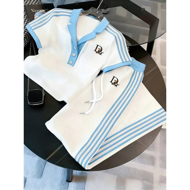 Ensemble décontracté à rayures sport pour femme - Tenue deux pièces décontractée à quatre rayures - 1