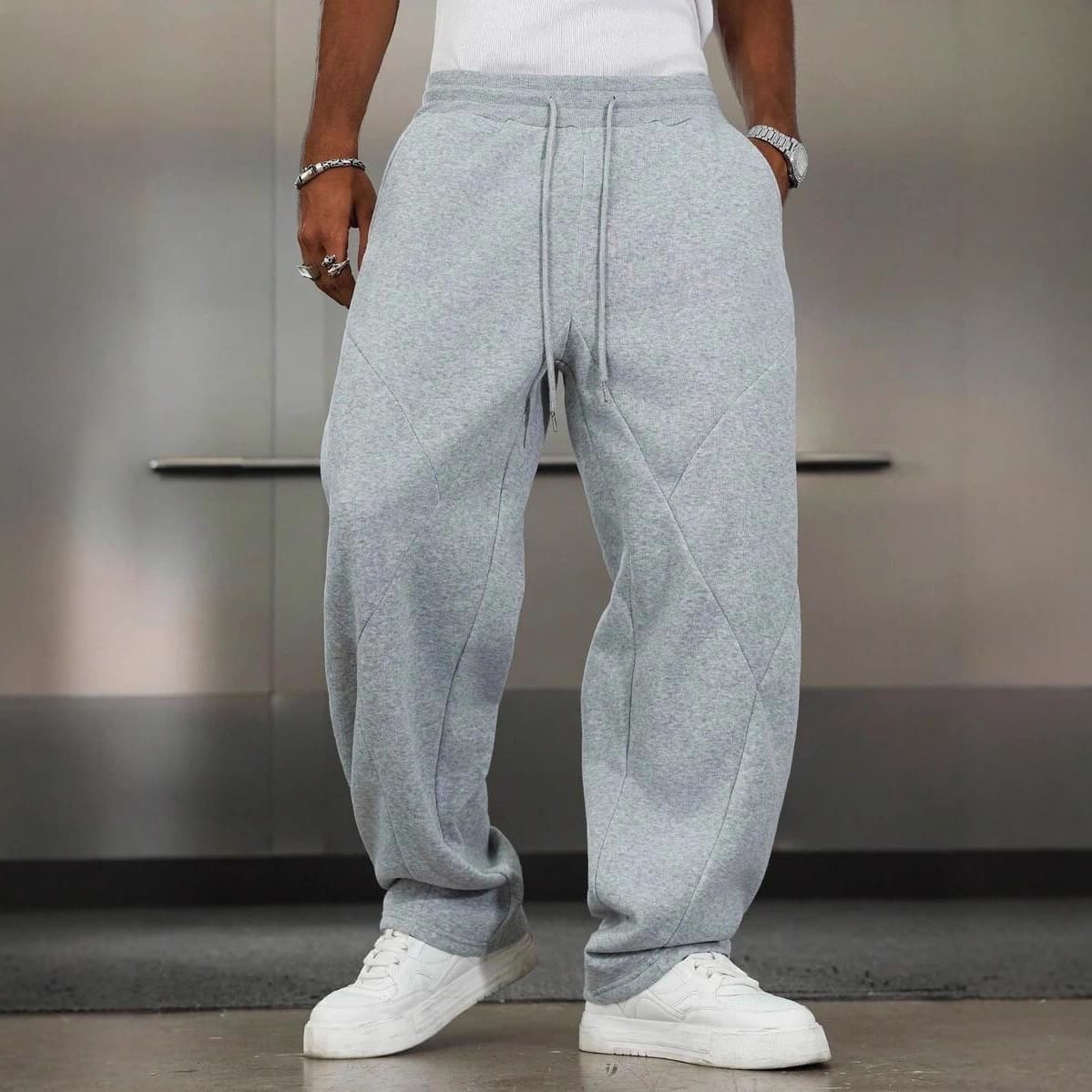 Men's Solid Color Sports Sweatpants Heavyweight Straight Leg Loose Wide Leg Trousers All Seasons Versatile Casual American Style