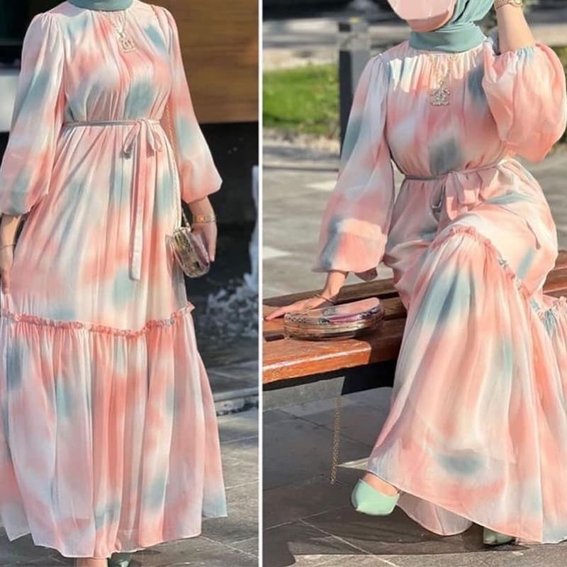 Women's Clothing Long Sleeve Temperament Casual Round Neck Printed Dress