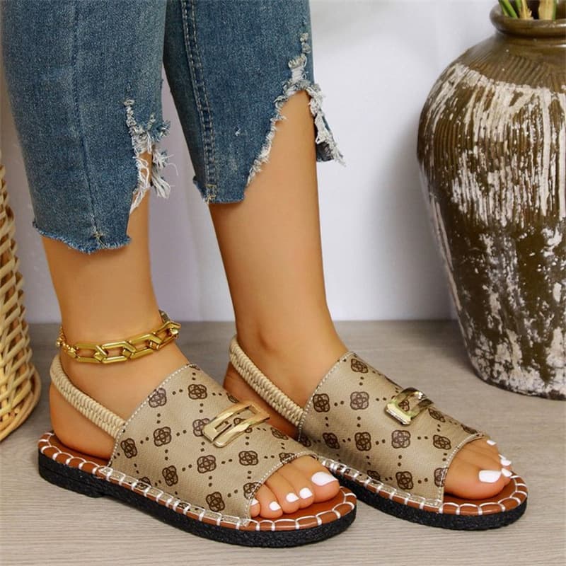 Women's Large Size Flat Sandals Elastic Band Fabric Cross-Over Design With Metal Decorations For Beach Casual Wear