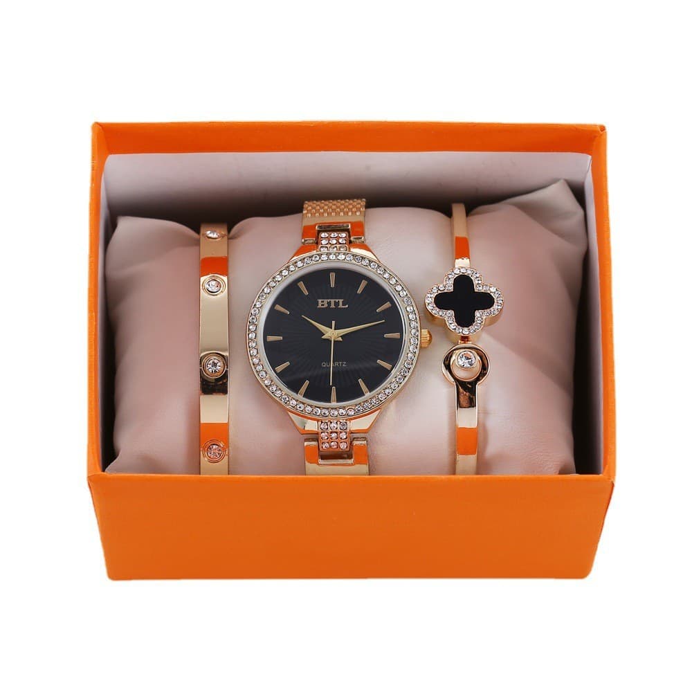 The New Watch Set is Creative, Exquisite, Personalized, and Simple with A Mesh Quartz Watch and Bracelet Set of 3pcs/set