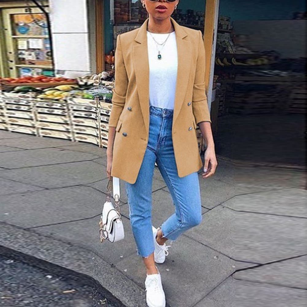 Fashionable Lapel Cardigan Mid-length Temperament Blazer For Women