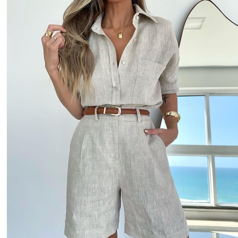 women's clothing 2024 new solid color fashionable casual long-sleeved shirts, belts and shorts women's suits