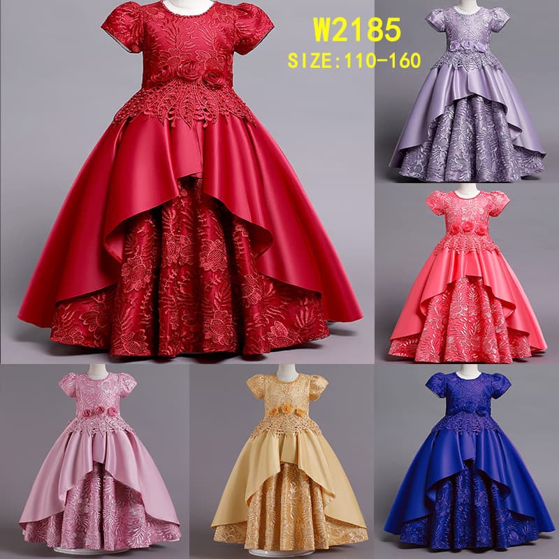 Mother & Kids Autumn And Winter Girls Dresses For Middle And Large Children Long Satin Embroidery Children Princess Dress Children's Clothing Spot