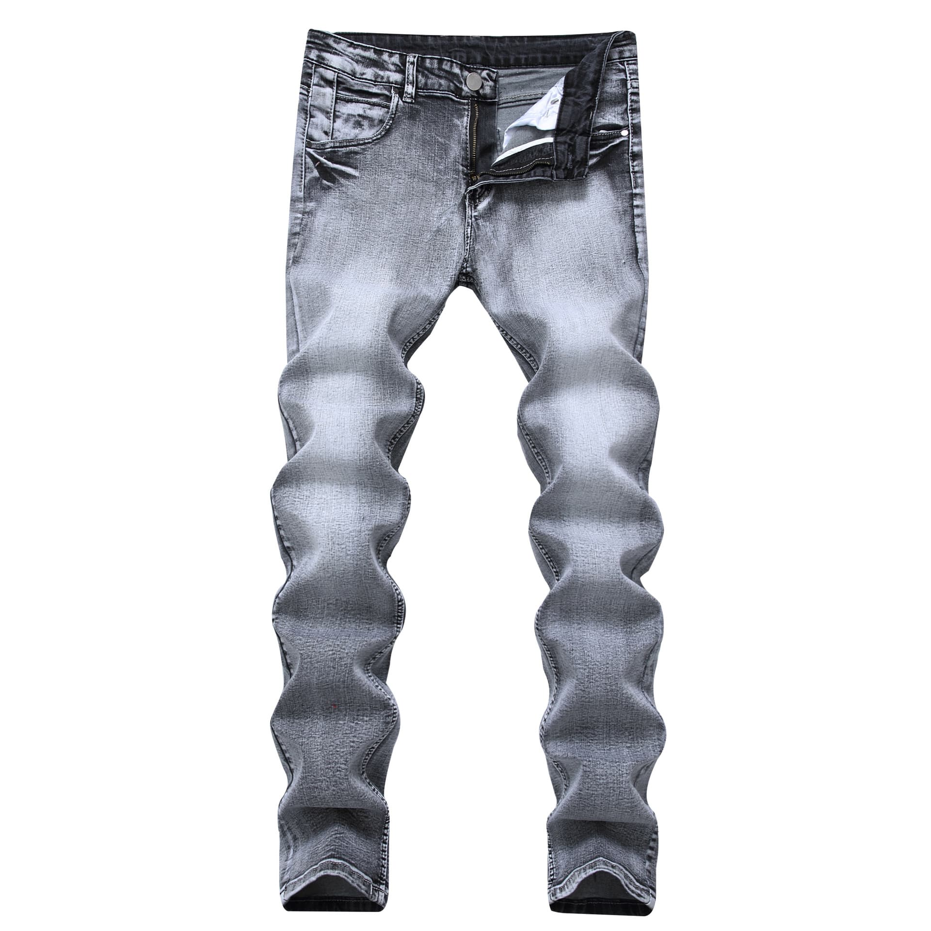 Men's New Washed Retro Light Gray Elastic Jeans Slim Fit Men's All Season Versatile Denim Pants 40 42