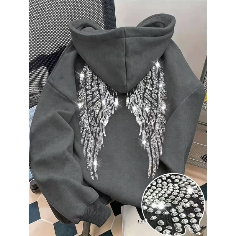 Sweat à capuche à manches longues avec ailes en strass pour hommes et femmes