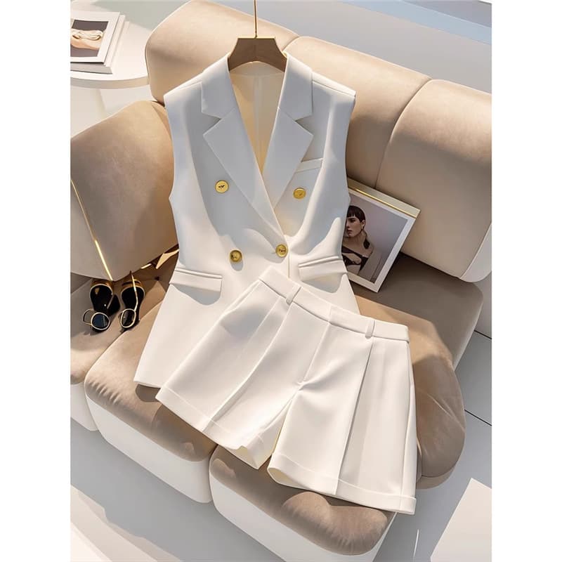Women's Clothing Summer Petite Outfit High End Important Occasions White Vest Shorts Suit For Women
