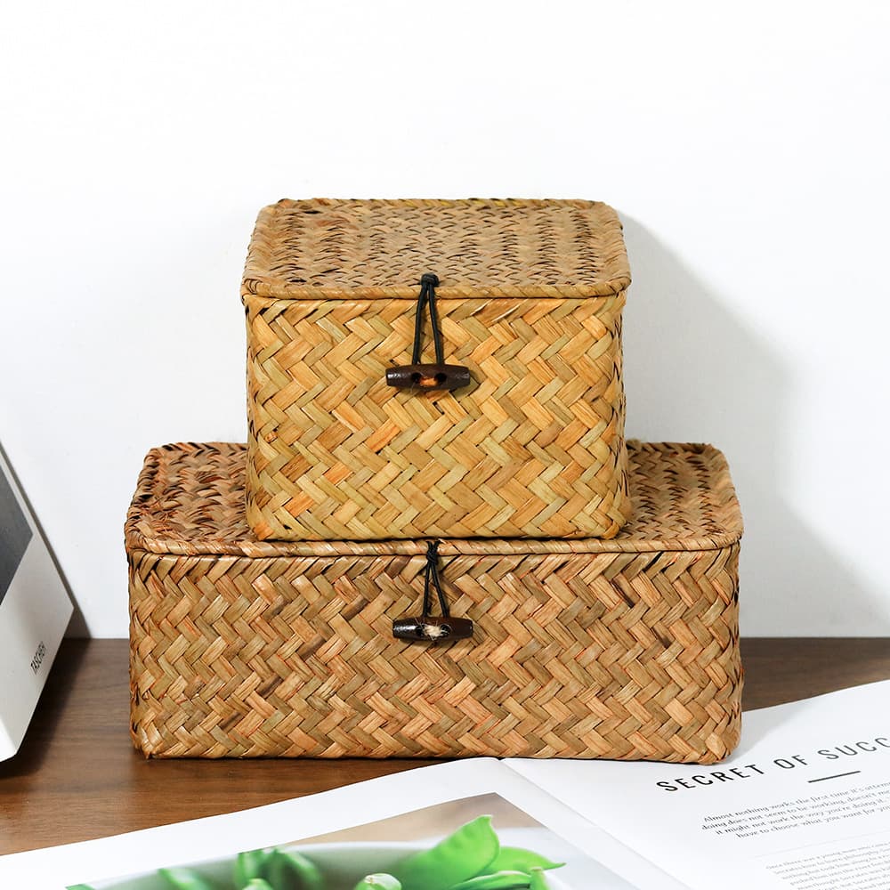 Seagrass Makeup Storage Box - Black Buckle Closure Organizer For Cosmetics & Jewelry