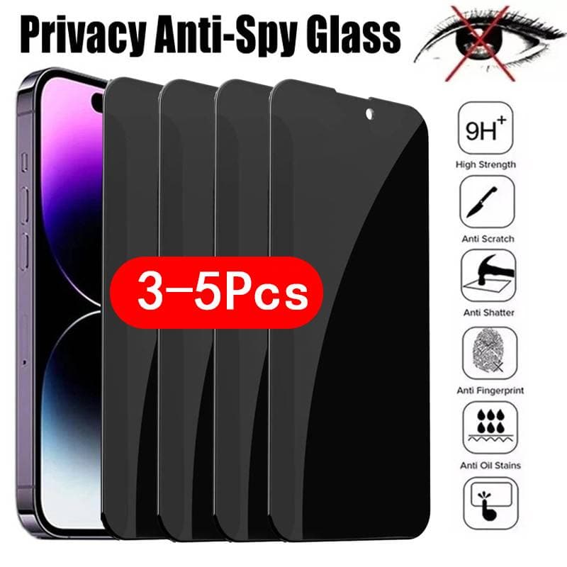 Lot de 5 protecteurs d'écran de confidentialité pour iPhone 12 13 14 15 16 Pro Max 16Plus 13Mini 7 8 Plus SE2 SE3 en verre trempé anti-espion pour