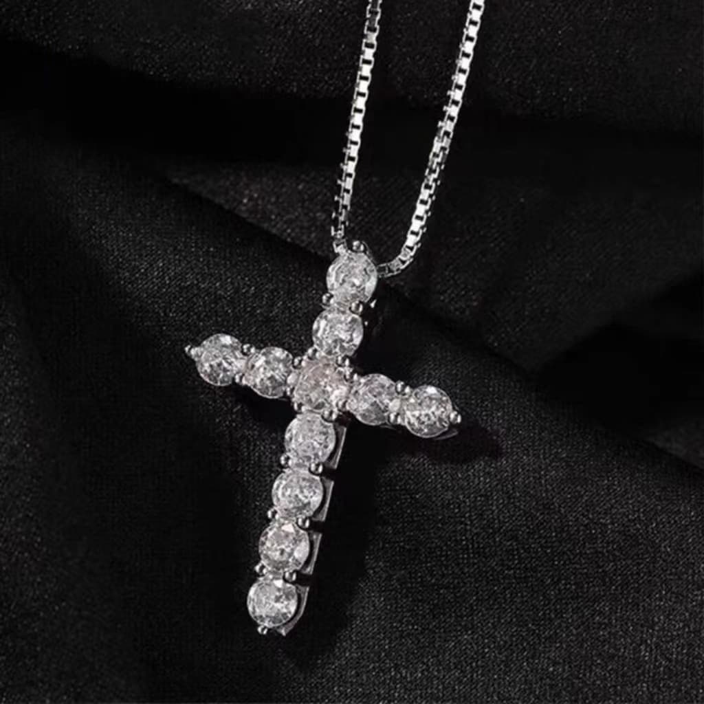 Moissanite Cross Necklace For Men And Women Cross Full Diamond Clavicle Necklace Hip Hop Simple Trend Diamond Pendant