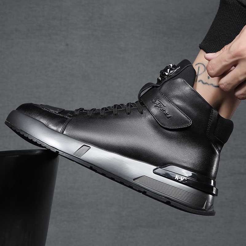 Genuine Leather Martin Boots Men's Spring and Winter 2023 New Mid-high Top Thickened Warm Leather Boots Thick Bottom Top Layer Cowhide Shoes for Men