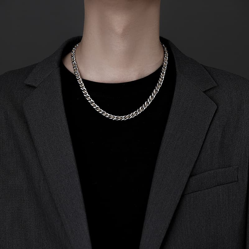 Men's trendy brand all match American clavicle chain accessories sweater chain titanium steel Tibetan gold Cuban chain men's necklace