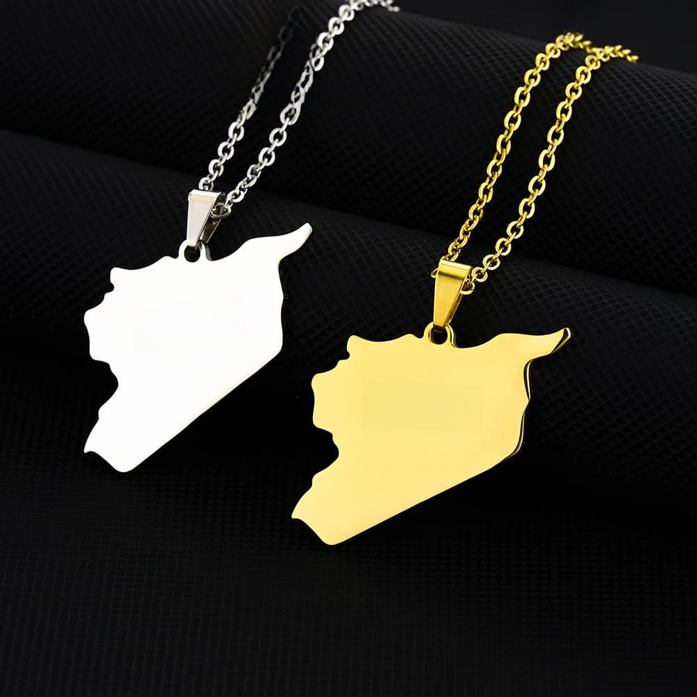Cross-border Europe and the United States Hot Selling Syria Map Pendant Necklace Men and Women Couple Stainless Steel Necklace Trendy Jewelry
